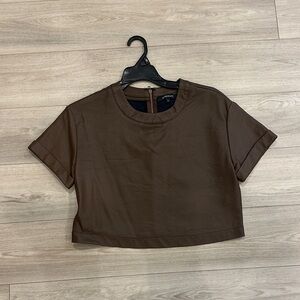 Olivaceous Brown Leather Cropped Short Sleeve Top -
